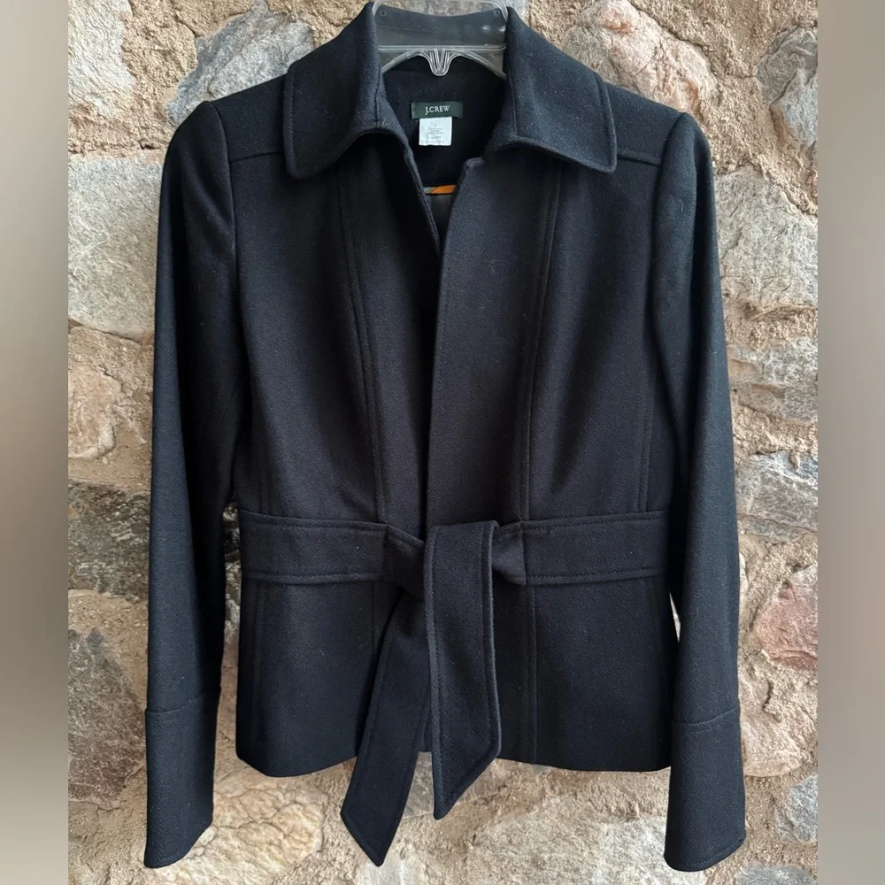J. Crew Robert Noble Scottish Wool Belted Blazer Black Women’s Size 2 - Picture 2 of 12